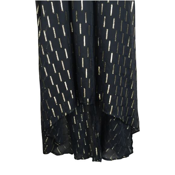 Guess Dress Black Gold Foil Taffeta High Low Hem Formal Women's 2 NEW small flaw - Picture 13 of 14